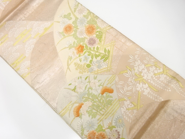 JAPANESE KIMONO / ANTIQUE FUKURO OBI / SILK / WOVEN AUTUMN FLOWERS